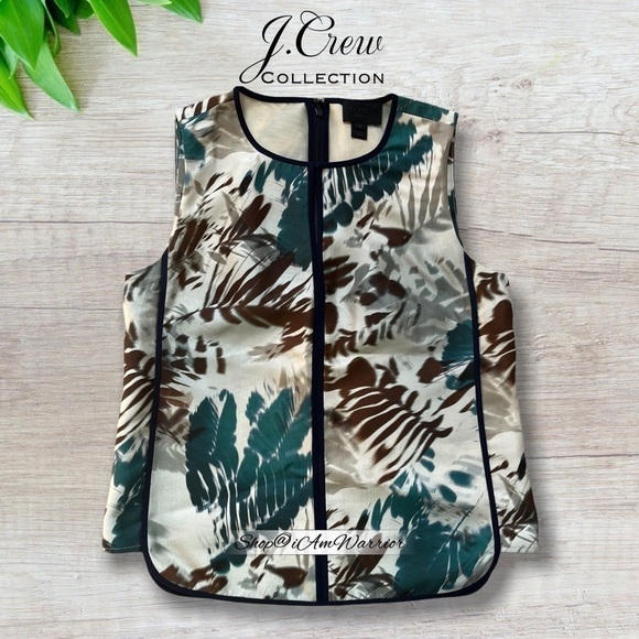 J.Crew Collection rare 2pc silk blend abstract foliage print top+midi skirt - Picture 8 of 16